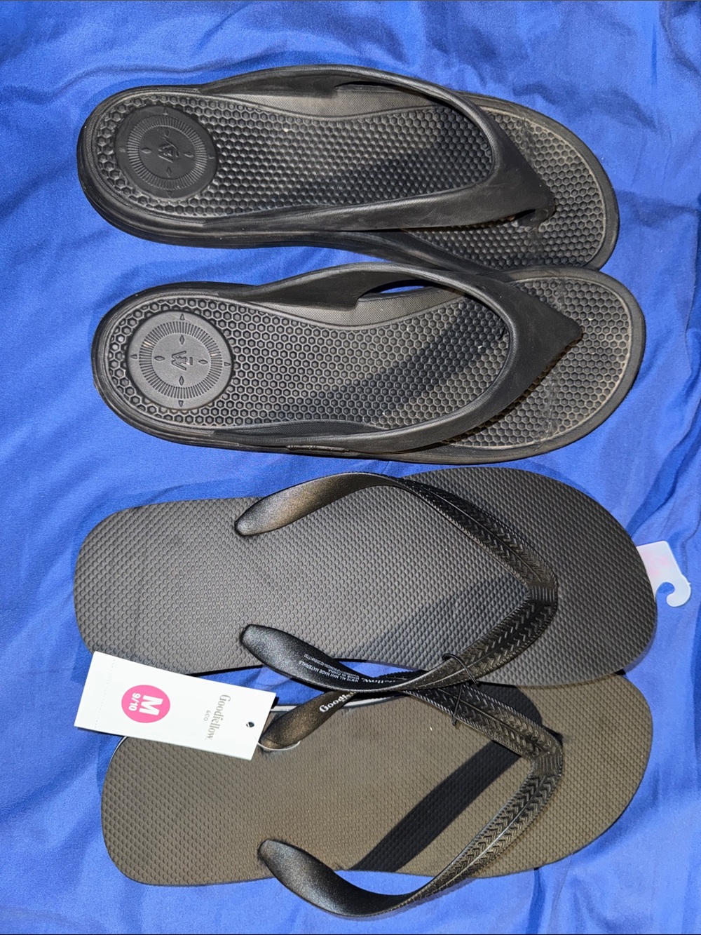 Black Rubber Flip Flops - 2 Pair